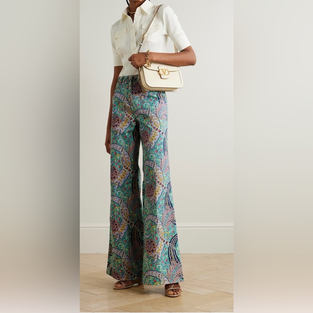 Paisley-print high rise wide leg jeans